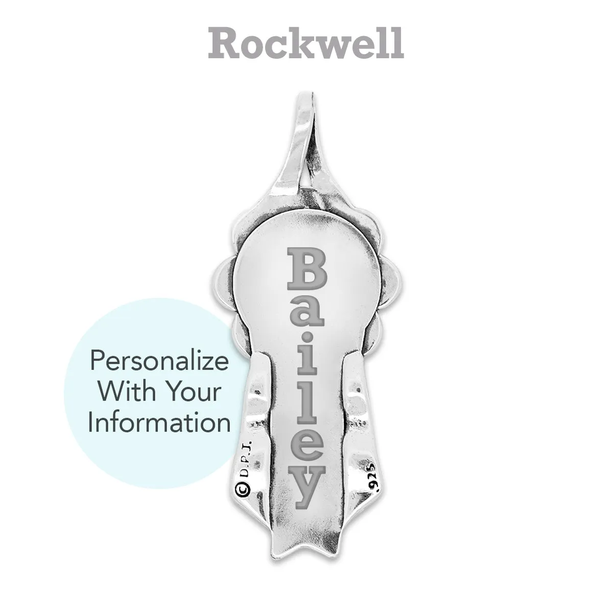 Personalized Crystal Rosette Ribbon Necklace in Sterling Silver, Championship Jewelry