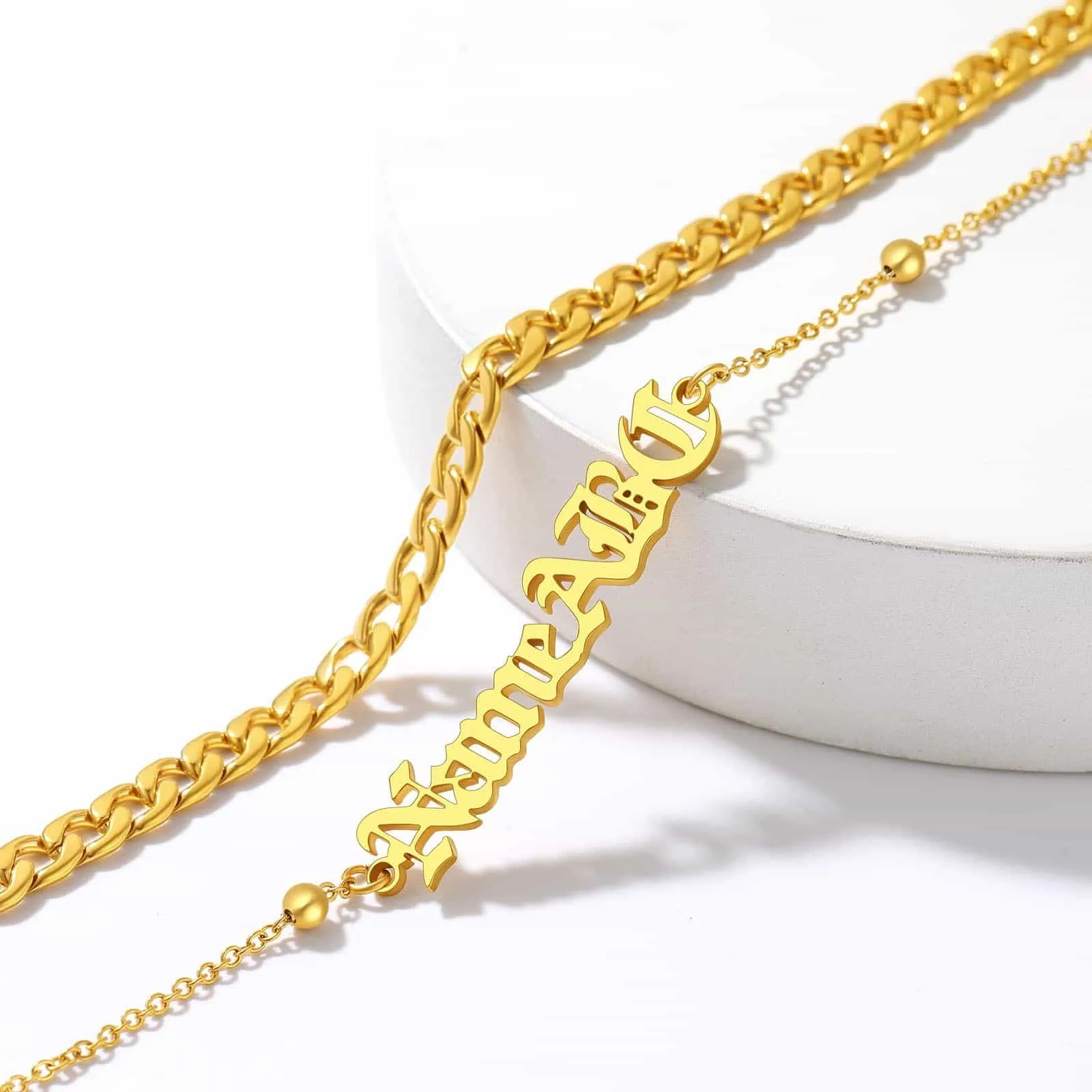 Personalized Cuban Link Layer Name Anklets For Women