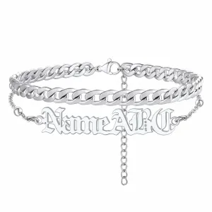 Personalized Cuban Link Layer Name Anklets For Women
