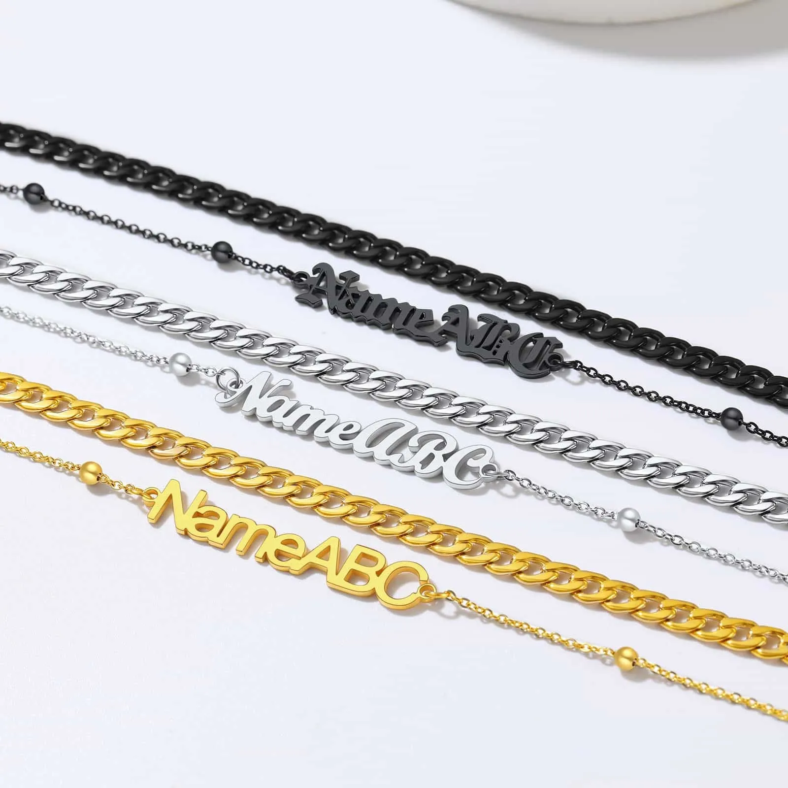 Personalized Cuban Link Layer Name Anklets For Women