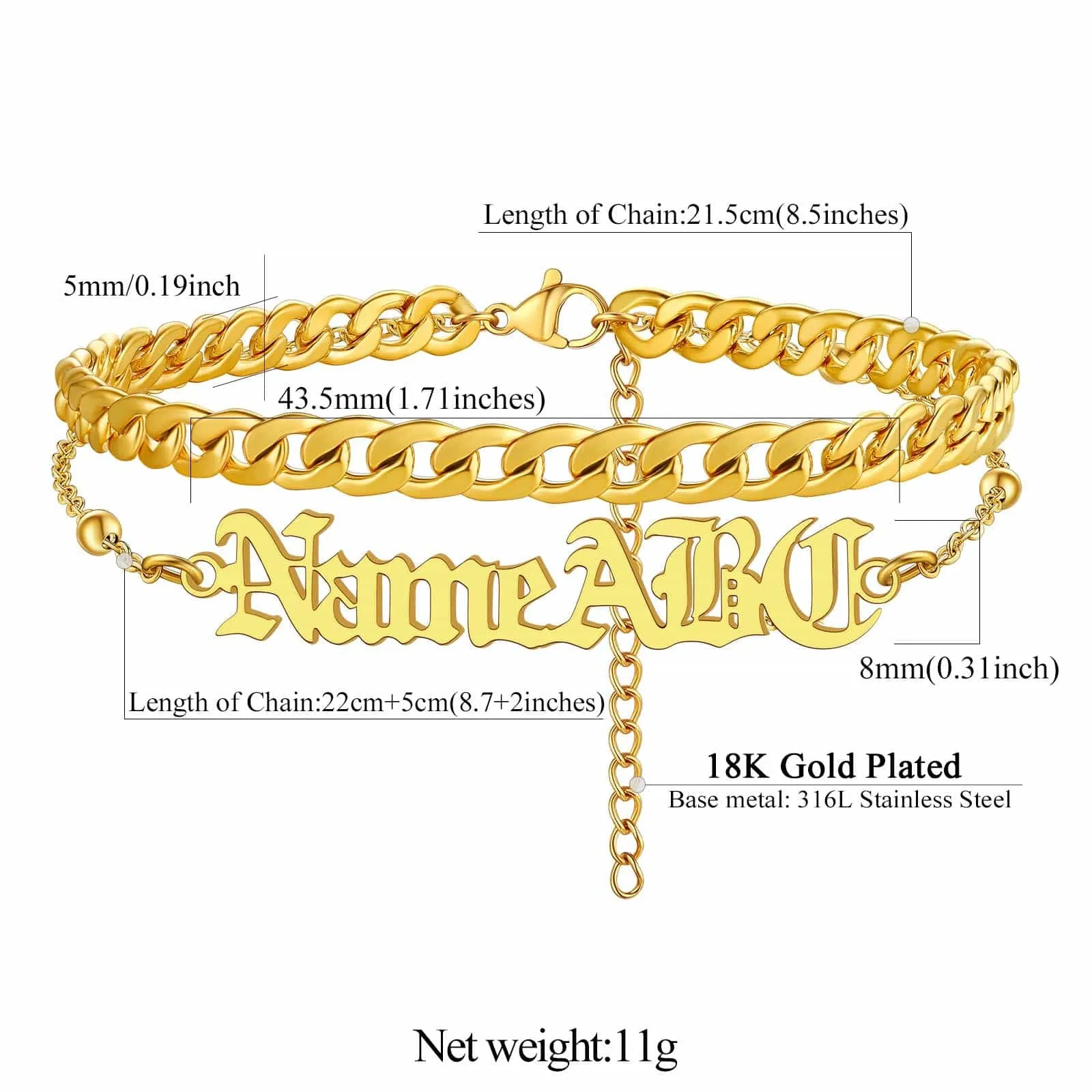 Personalized Cuban Link Layer Name Anklets For Women