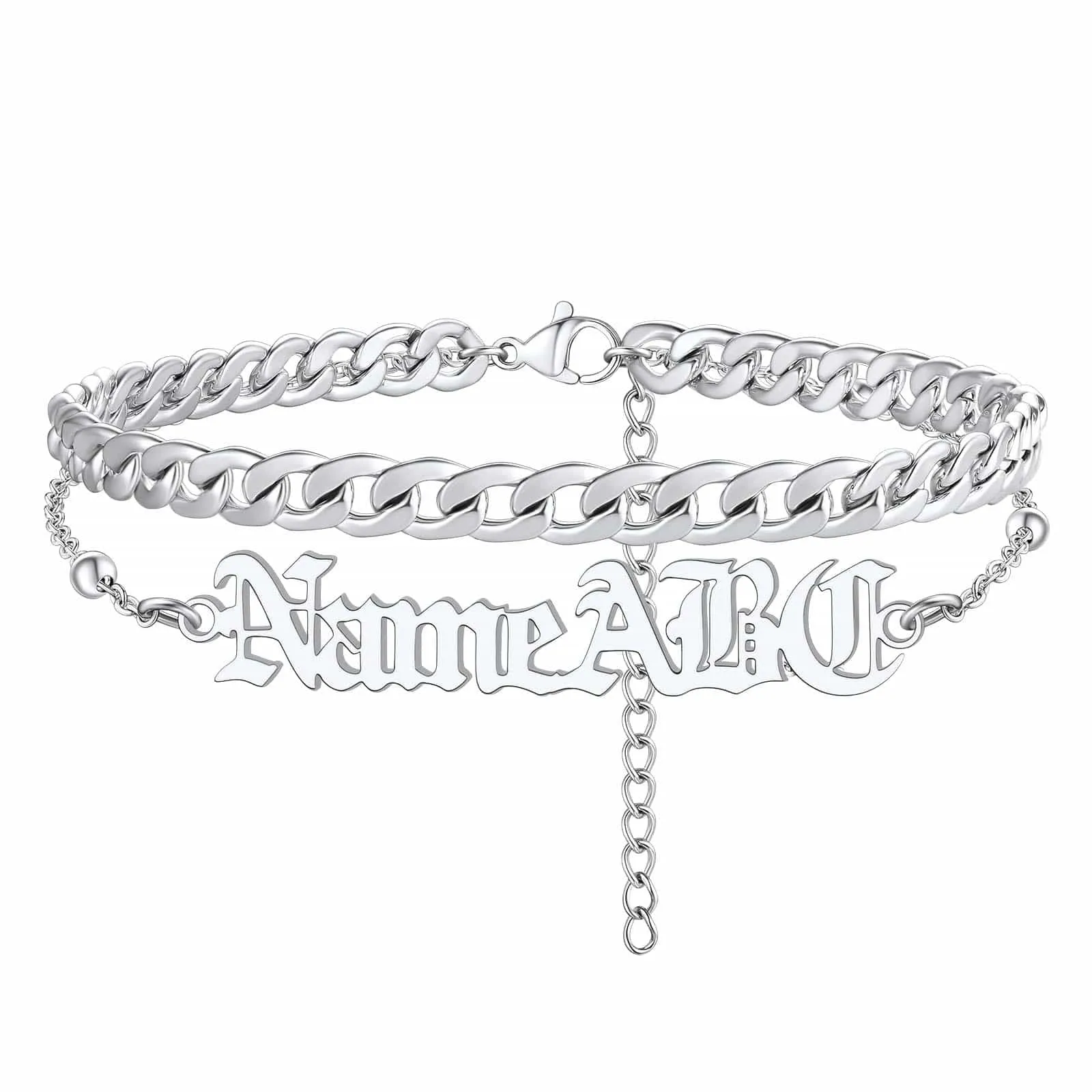Personalized Cuban Link Layer Name Anklets For Women