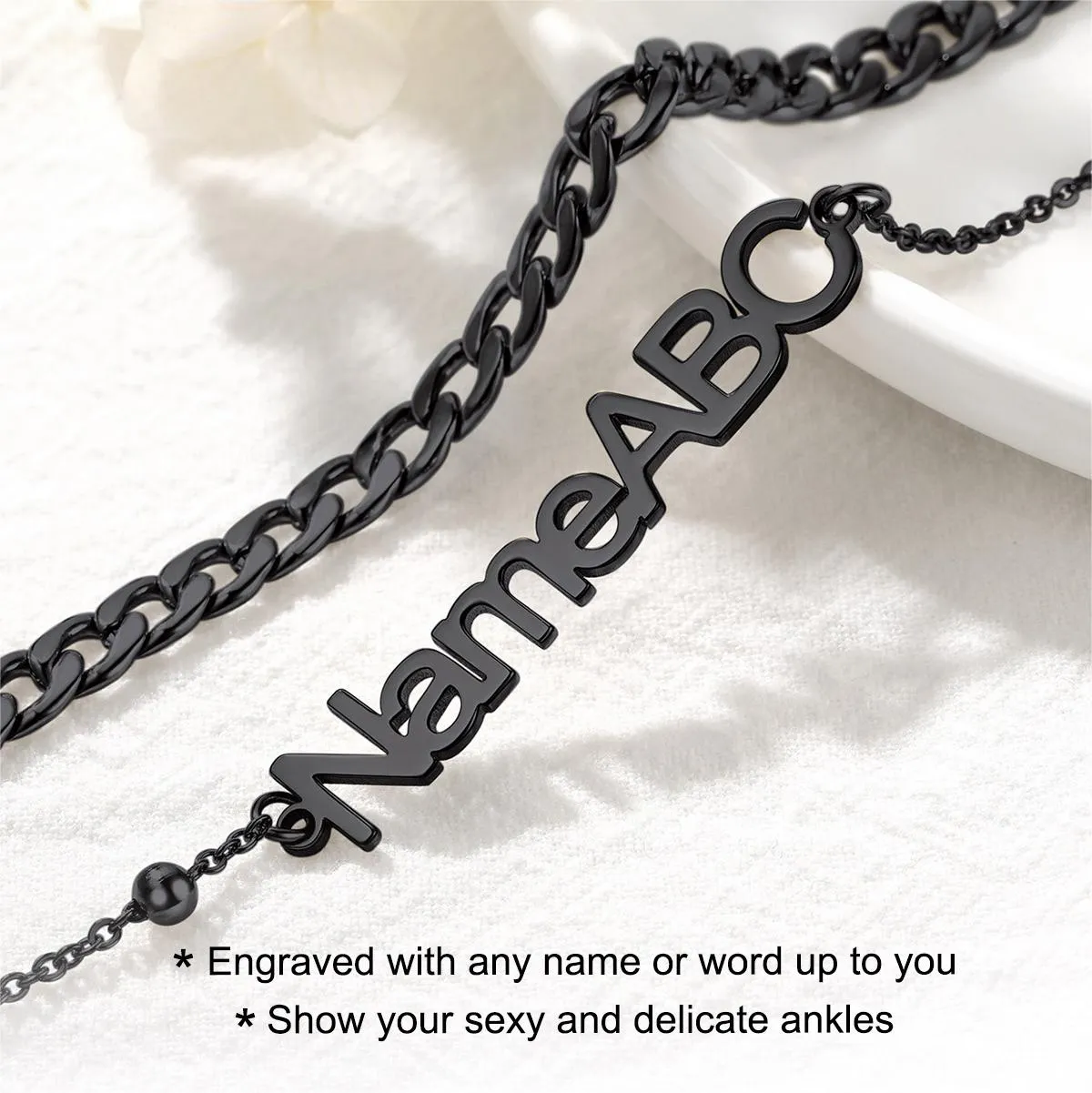 Personalized Cuban Link Layer Name Anklets For Women