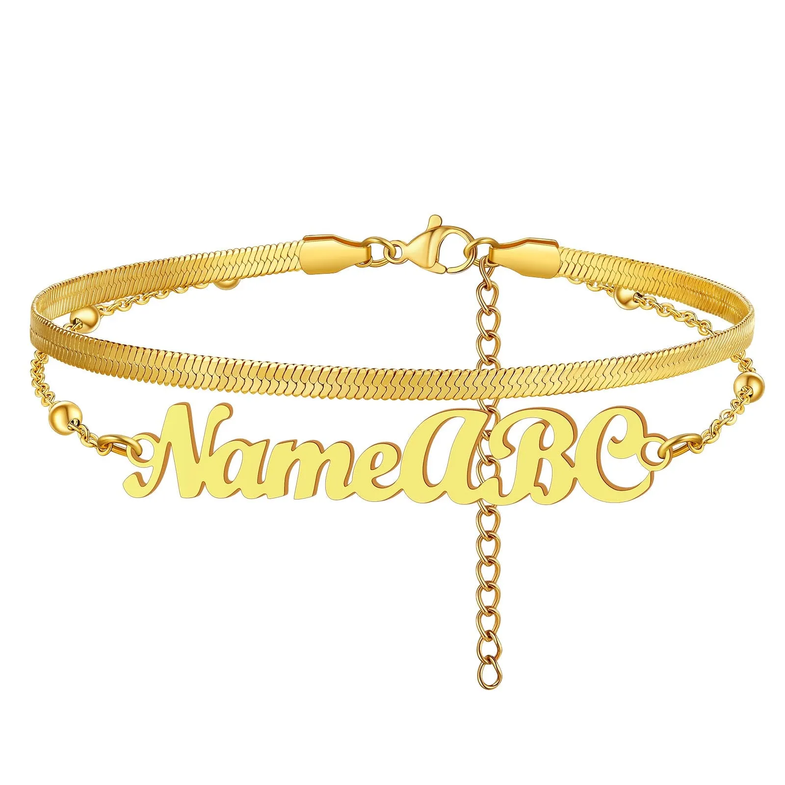 Personalized Herringbone Chain Layer Name Anklets For Women
