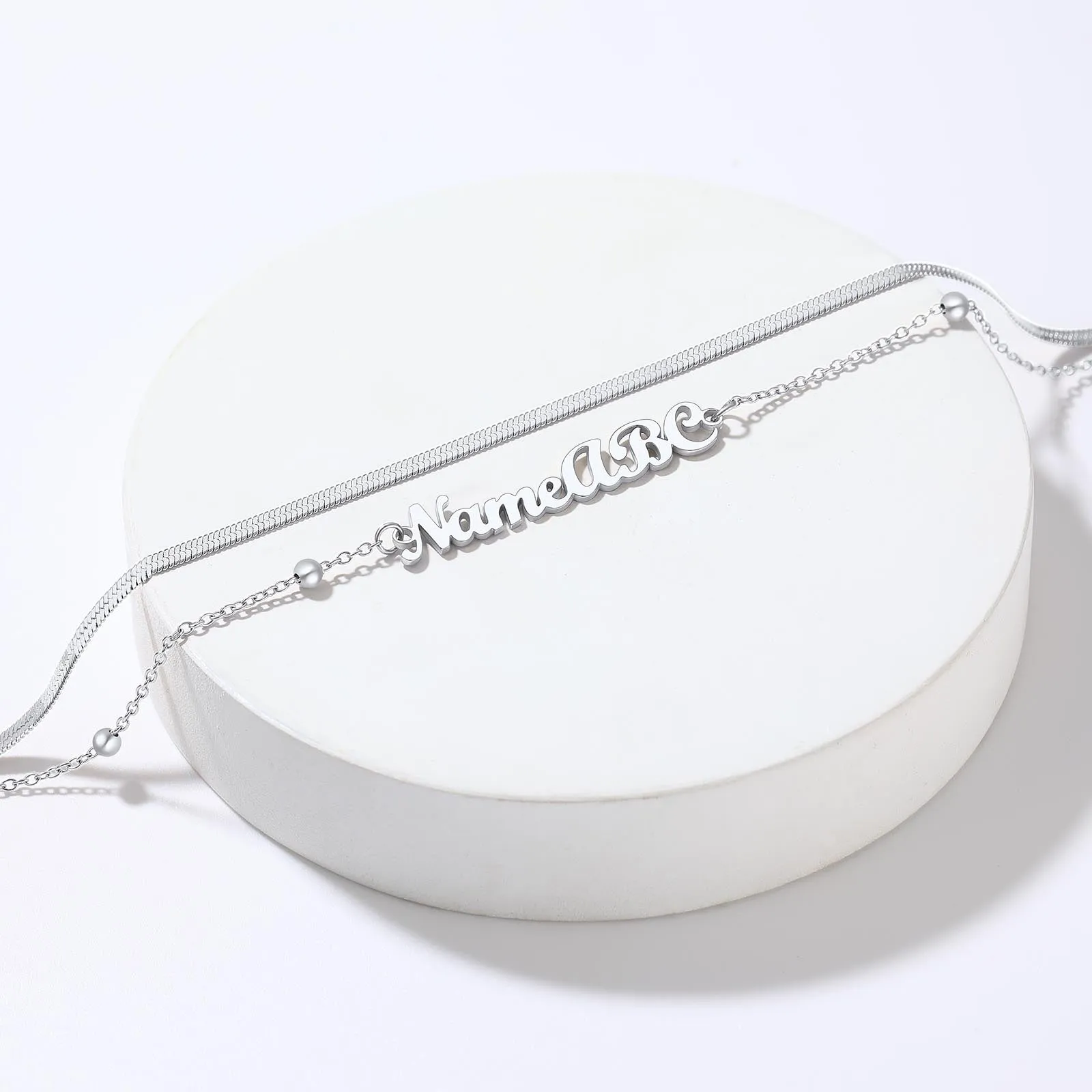 Personalized Herringbone Chain Layer Name Anklets For Women