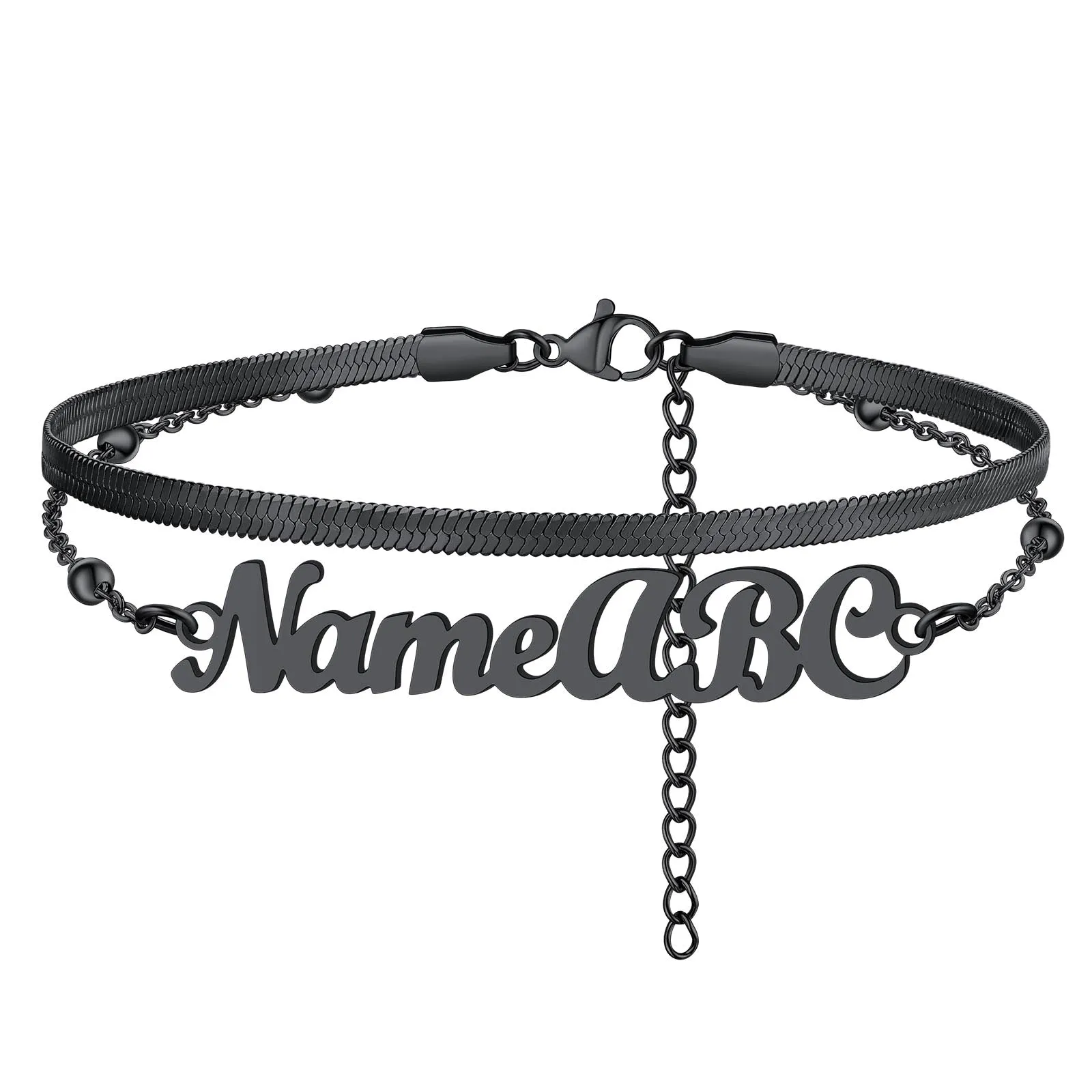 Personalized Herringbone Chain Layer Name Anklets For Women