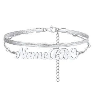 Personalized Herringbone Chain Layer Name Anklets For Women