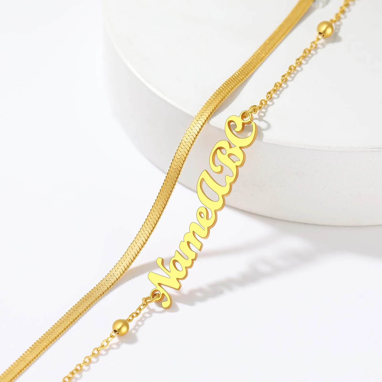 Personalized Herringbone Chain Layer Name Anklets For Women