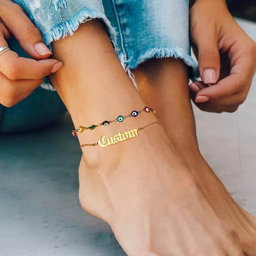 Personalized Name Evil Eye Anklets For Women
