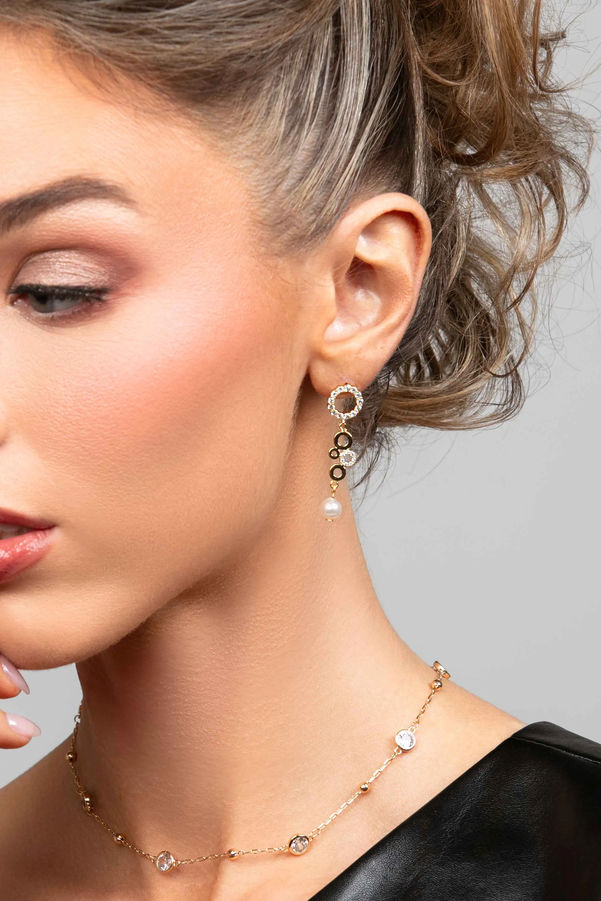 Phoebe Crystal and Pearl Circle Drop Earrings