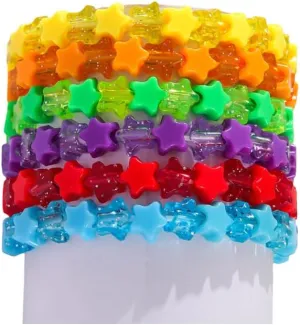 Pingyongchang Friendship Stackable Colorful Acrylic Beads Bracelets Star Gem Layered Bangle for Women Boho Glitter Transparent Rainbow Accessories Lovely Summer Holiday Beach Party Jewelry