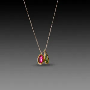 Pink and Green Tourmaline Charm Necklace