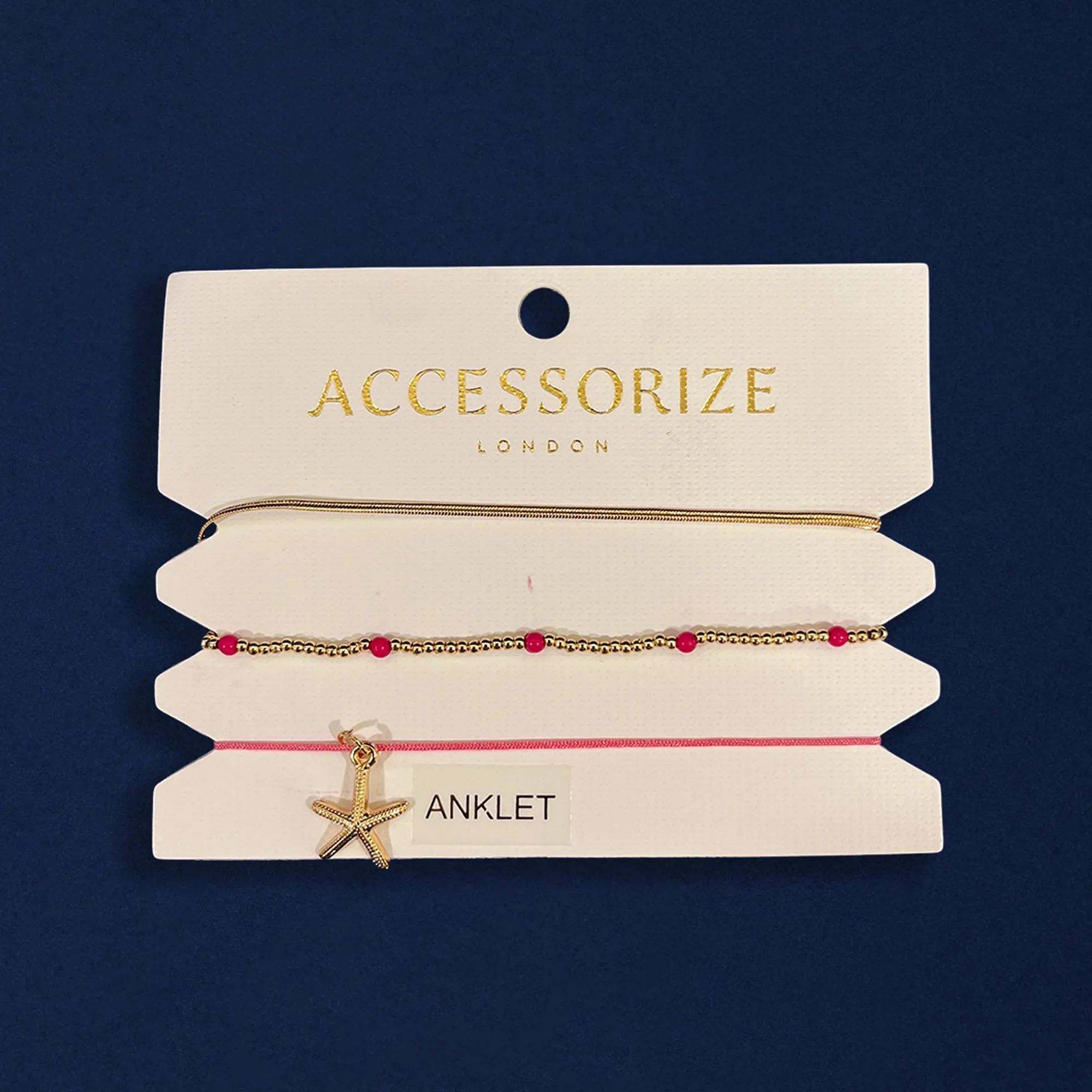 Pink Starfish Beaded Anklets Pack Of 3