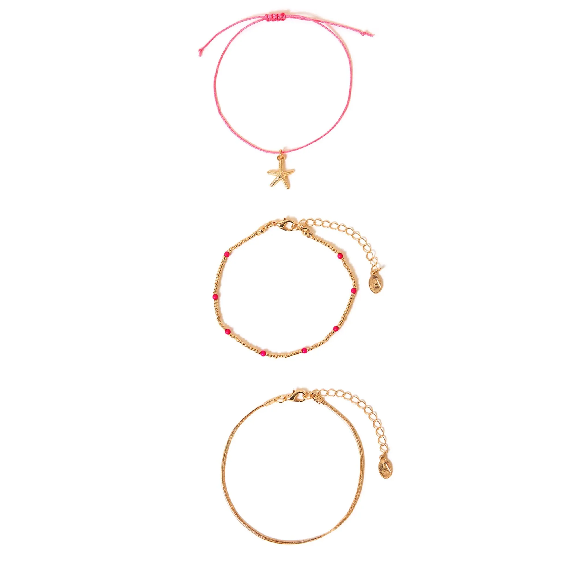 Pink Starfish Beaded Anklets Pack Of 3