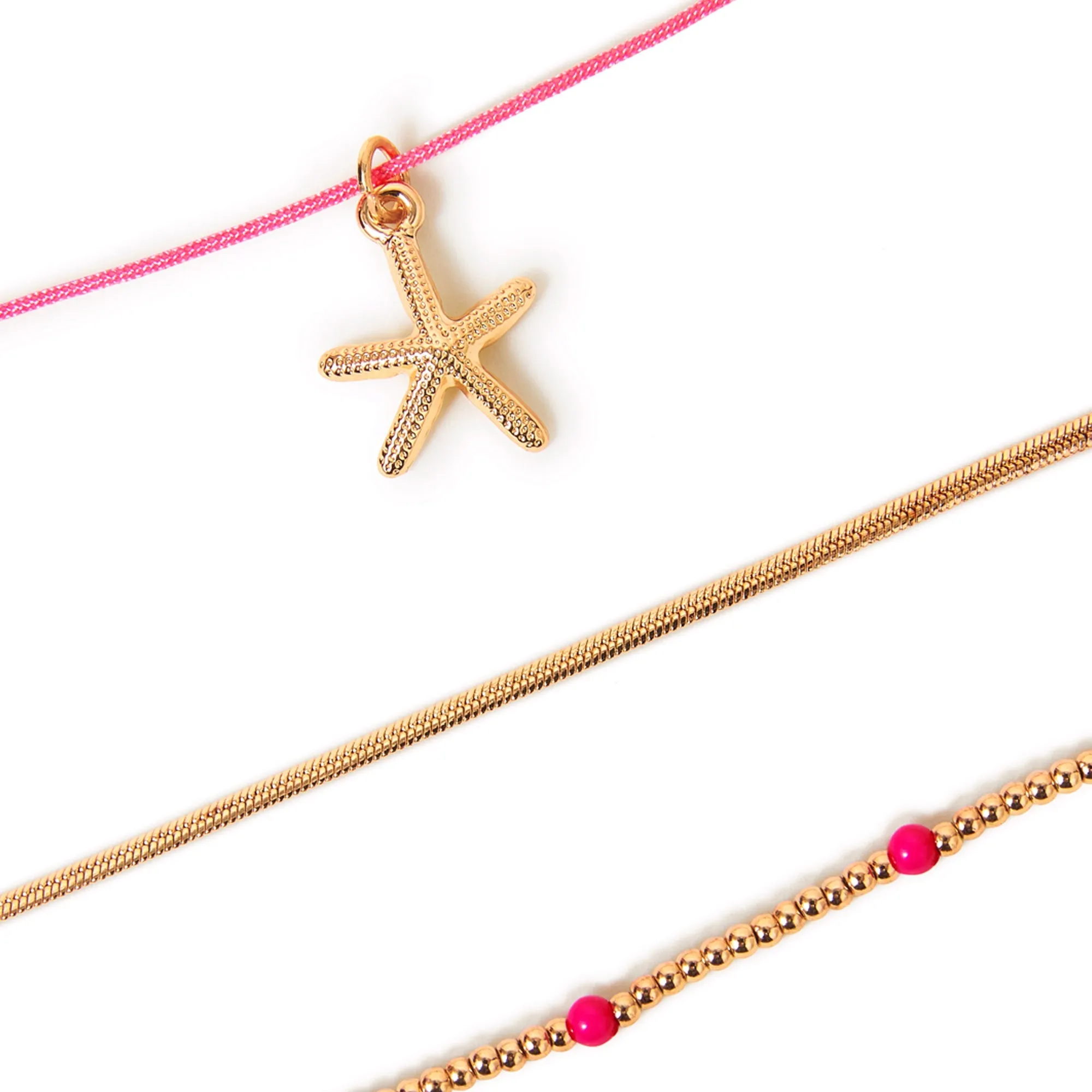 Pink Starfish Beaded Anklets Pack Of 3