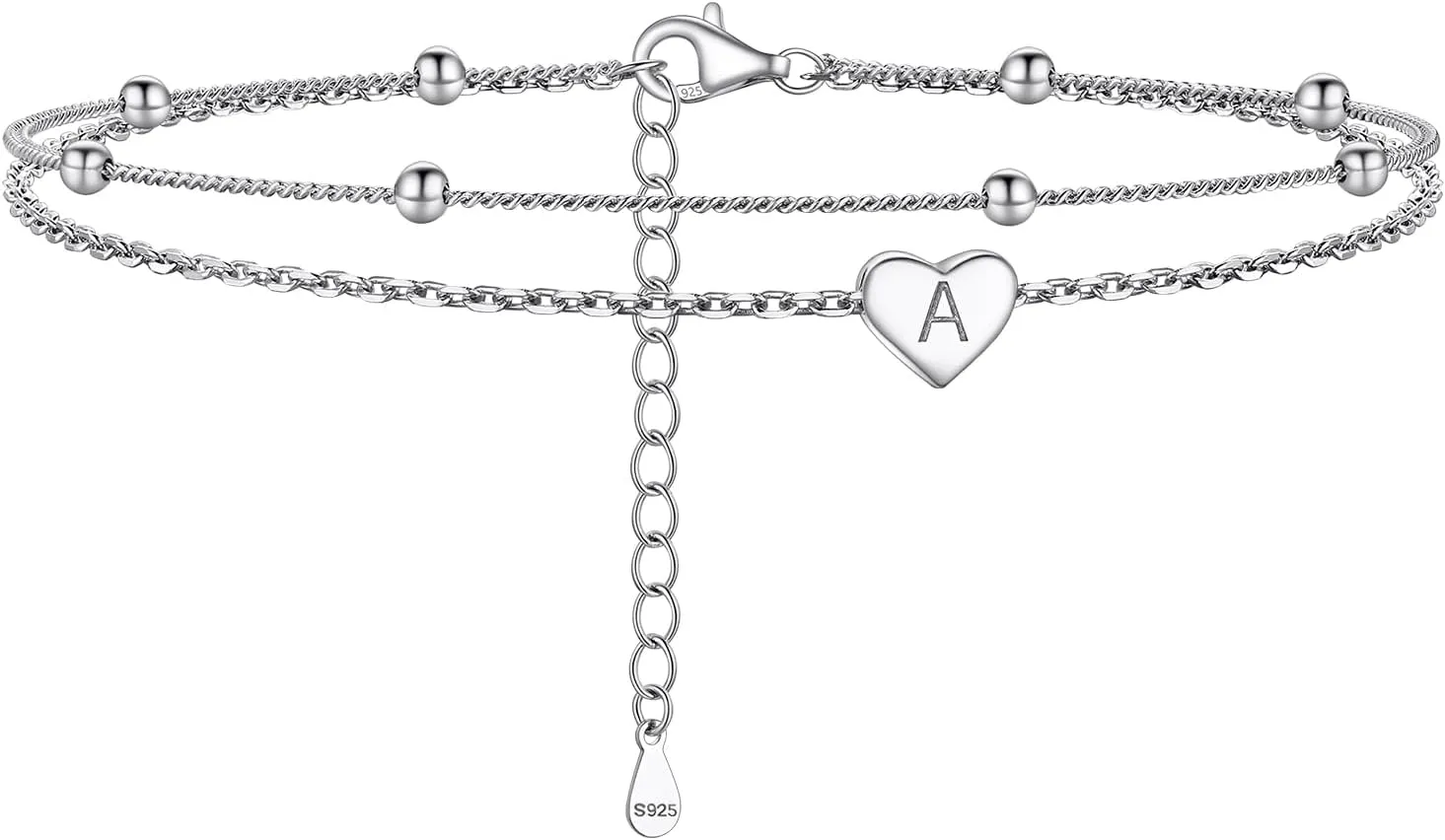PROSILVER Letter A Anklet with Initials 925 Sterling Silver Beach Ankle Bracelet Foot Chain Jewelry for Teens