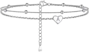 PROSILVER Letter A Anklet with Initials 925 Sterling Silver Beach Ankle Bracelet Foot Chain Jewelry for Teens