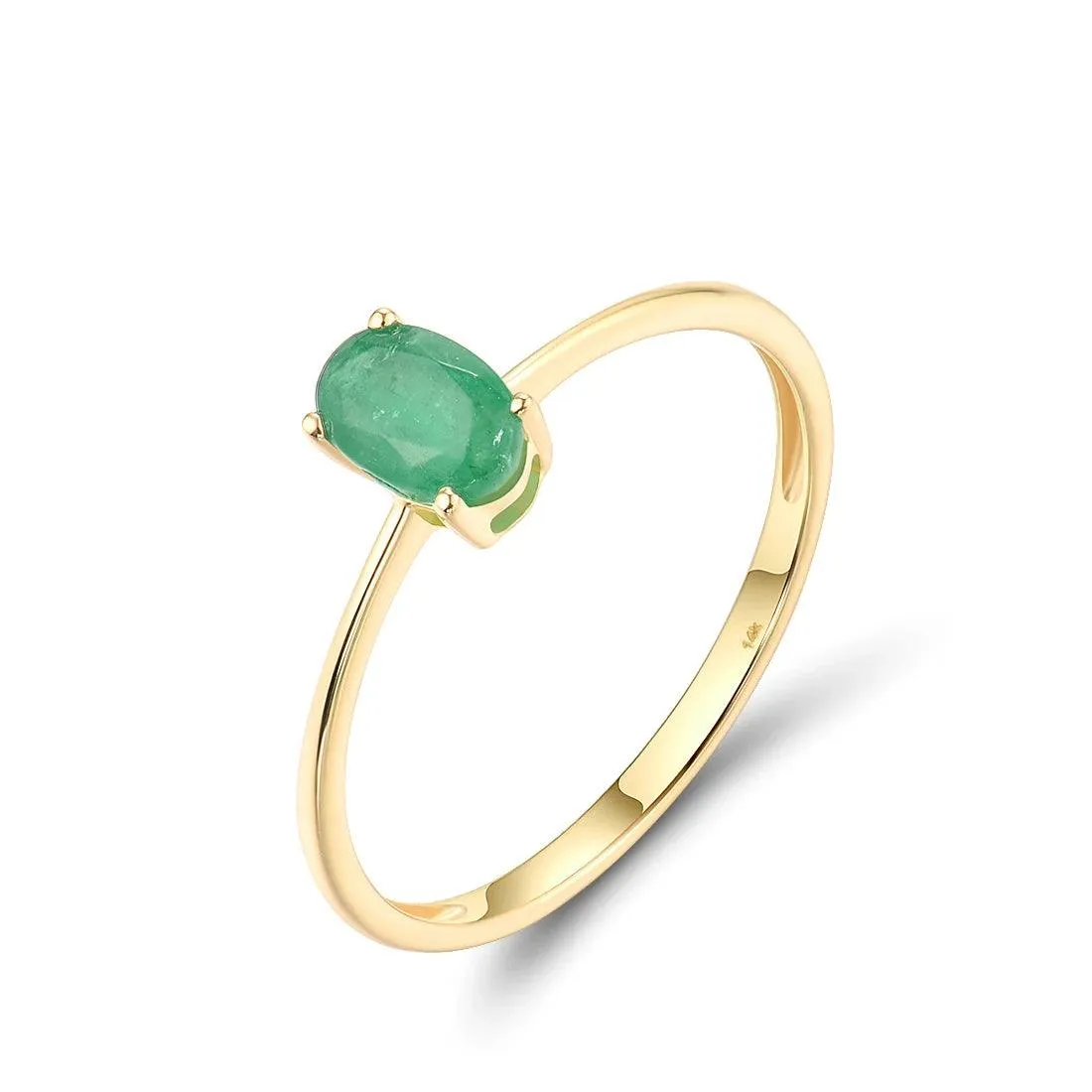 Pure14K 585 Yellow Rose Gold Rings For Women Ruby Emerald