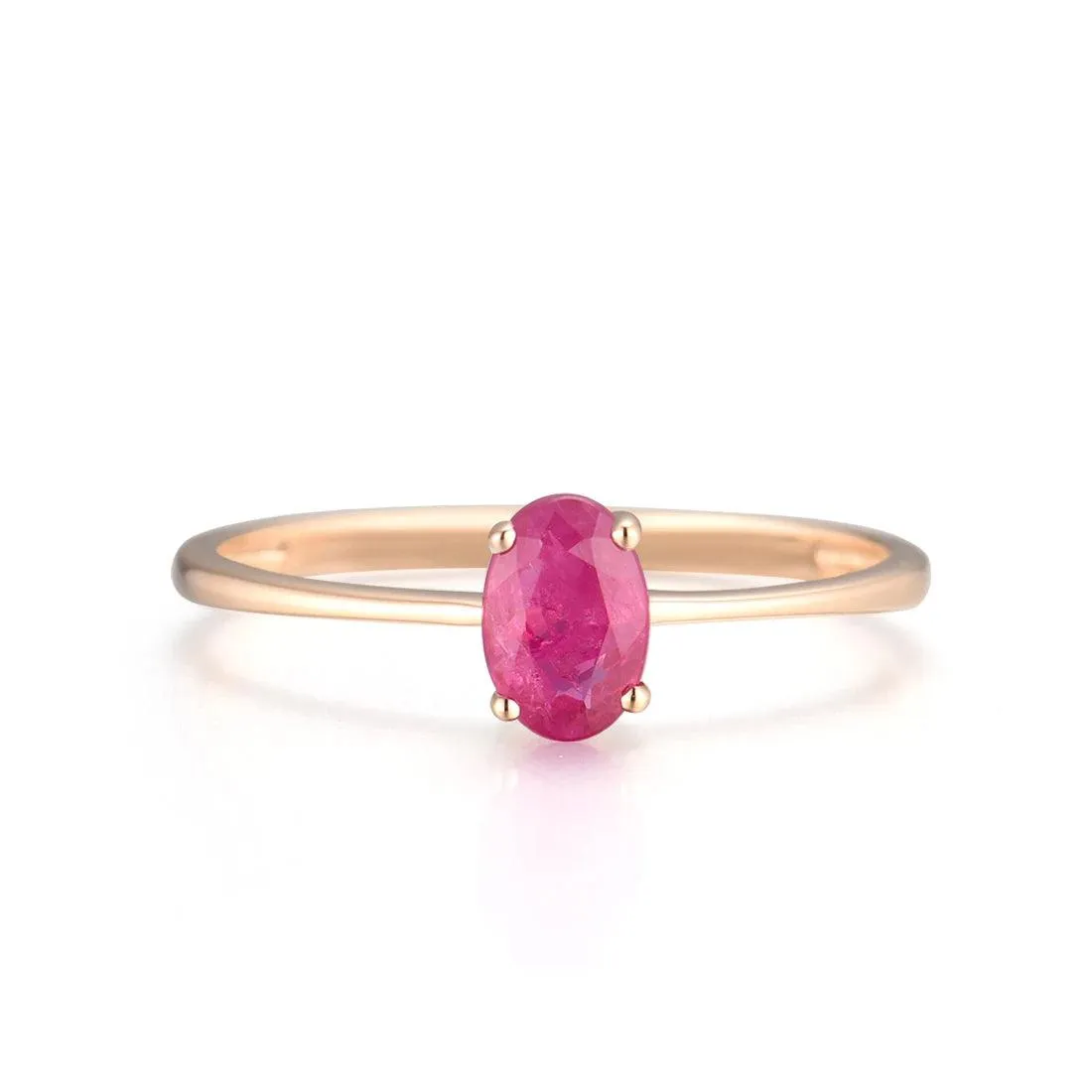 Pure14K 585 Yellow Rose Gold Rings For Women Ruby Emerald