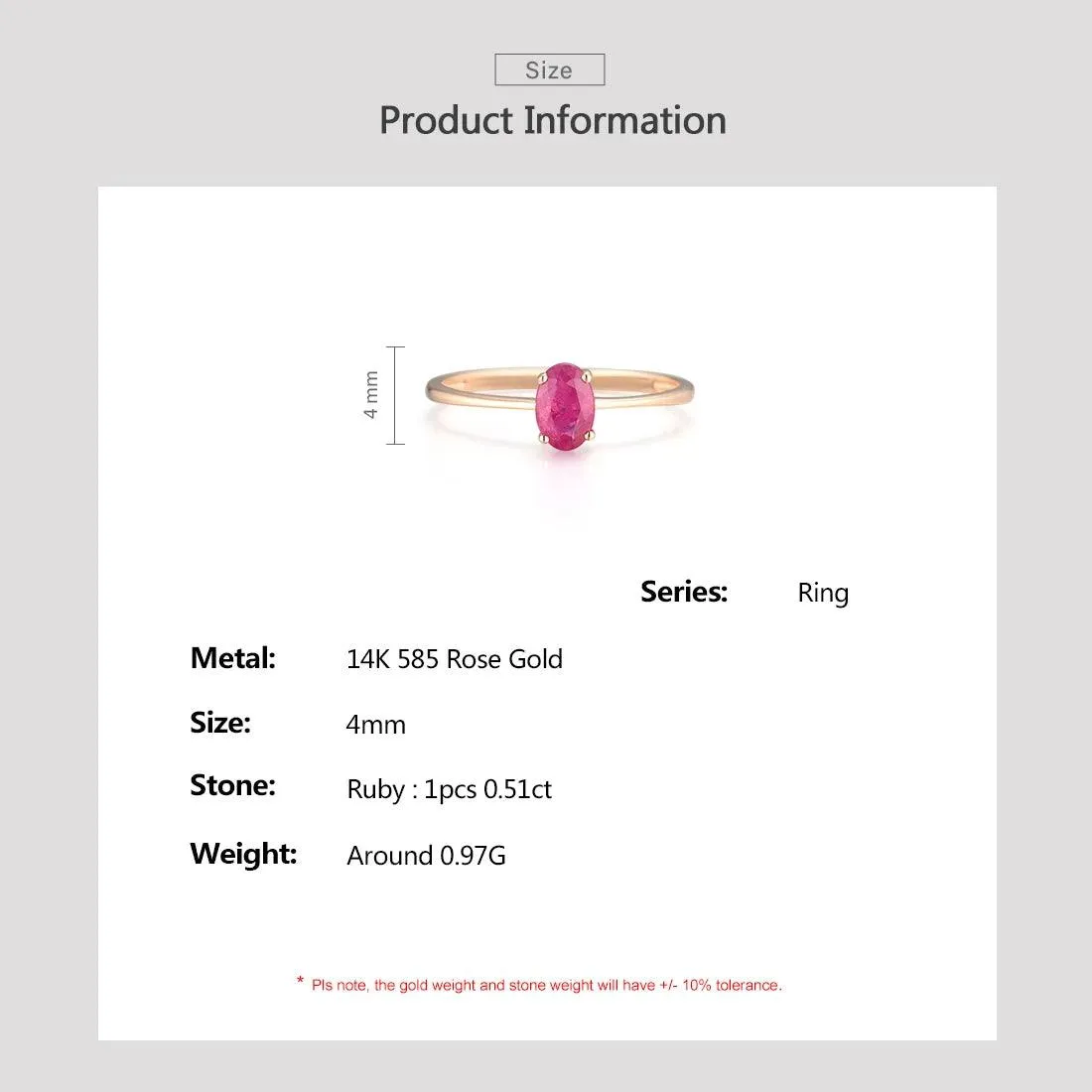 Pure14K 585 Yellow Rose Gold Rings For Women Ruby Emerald