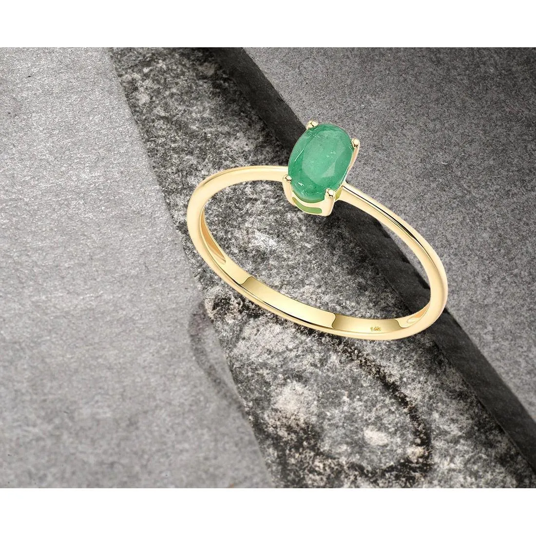 Pure14K 585 Yellow Rose Gold Rings For Women Ruby Emerald