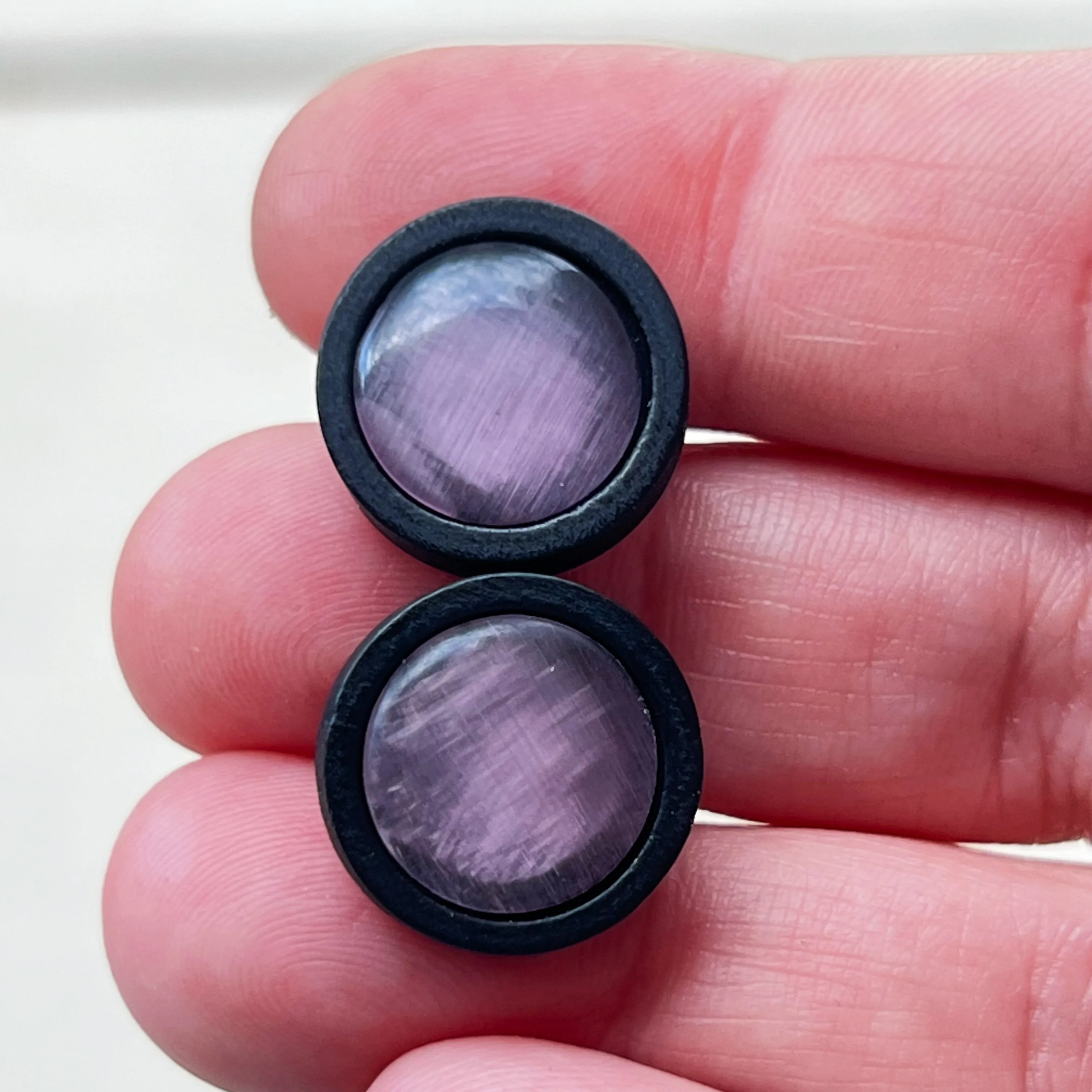 Purple Glass Black Wood Unisex Stud Earrings - Stylish & Versatile Accessories