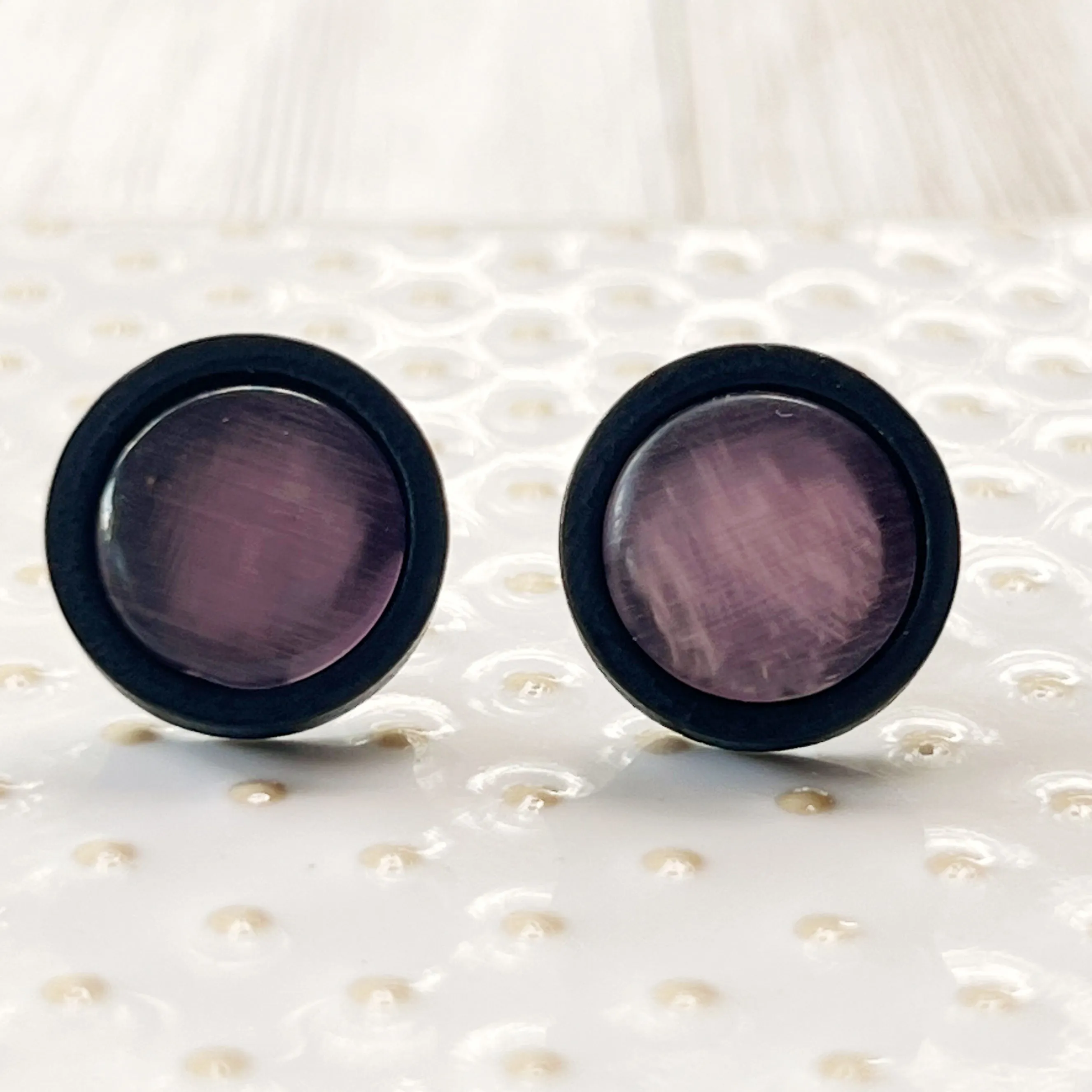 Purple Glass Black Wood Unisex Stud Earrings - Stylish & Versatile Accessories