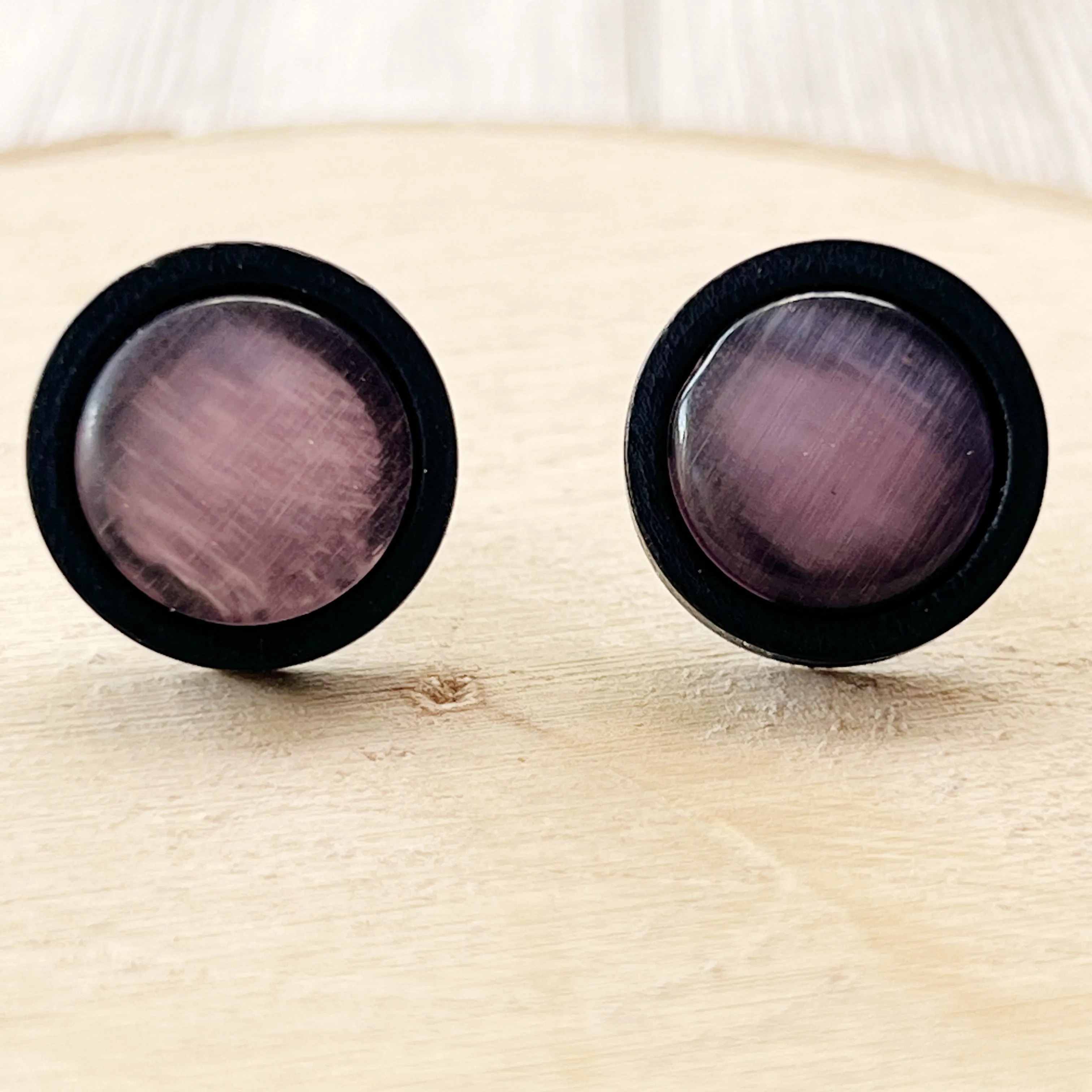 Purple Glass Black Wood Unisex Stud Earrings - Stylish & Versatile Accessories