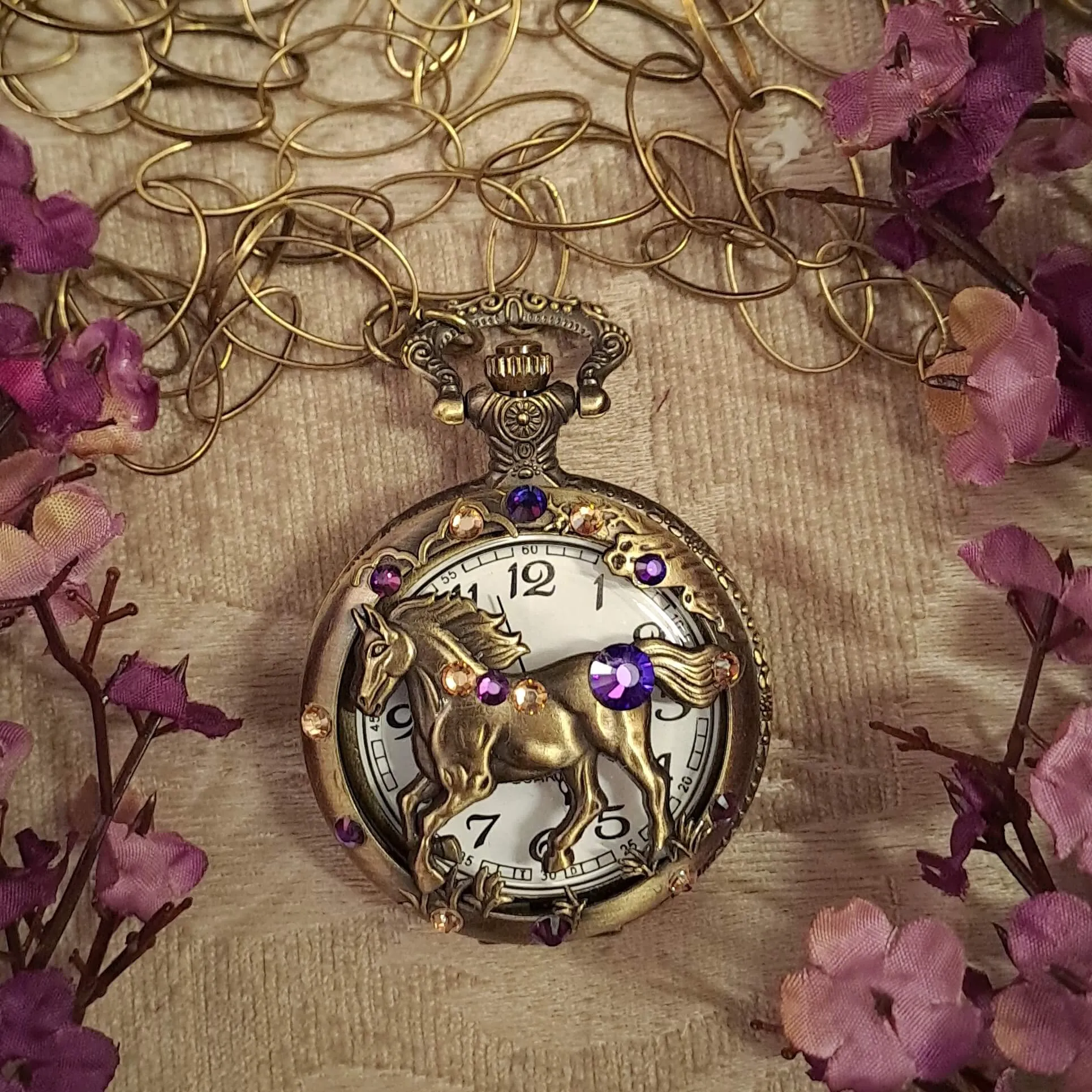 Purple Horse Pocket Watch Necklace