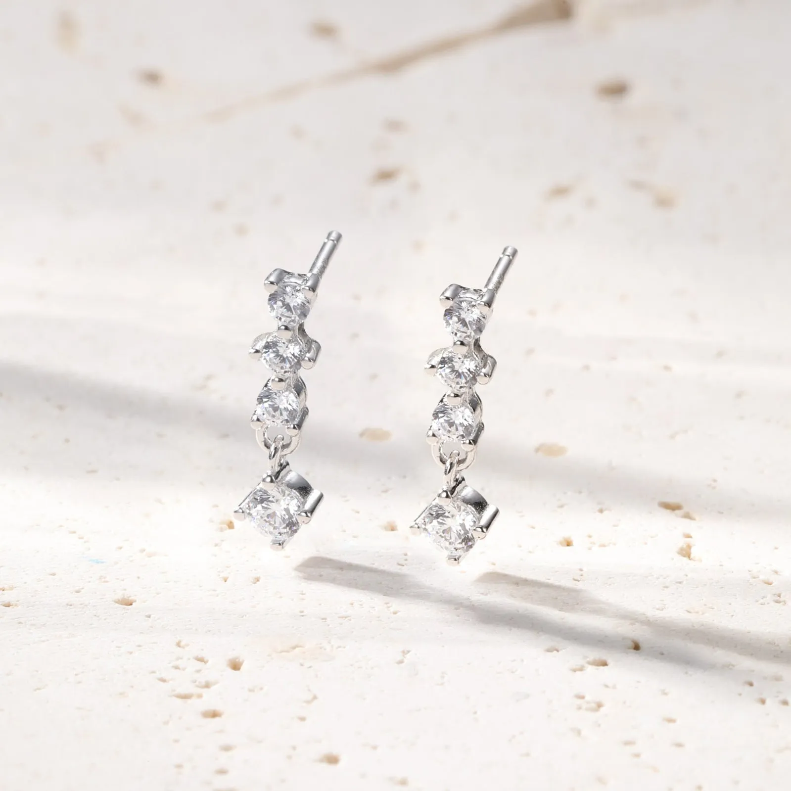 Quartet Drop Stud Earrings Sterling Silver
