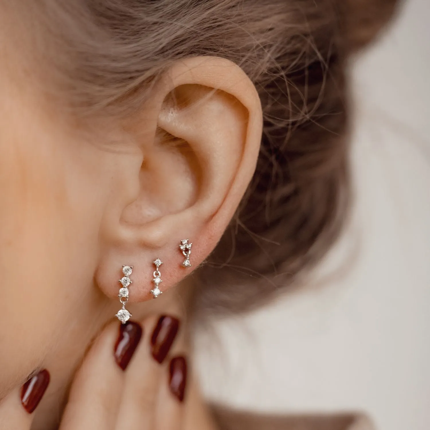 Quartet Drop Stud Earrings Sterling Silver