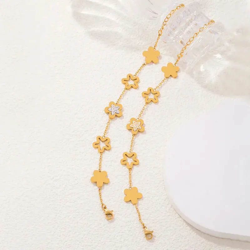 "316L Stainless Steel Gold Lucky Clover Bracelet for Women"