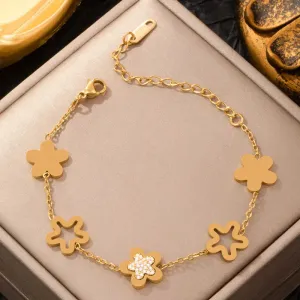 "316L Stainless Steel Gold Lucky Clover Bracelet for Women"