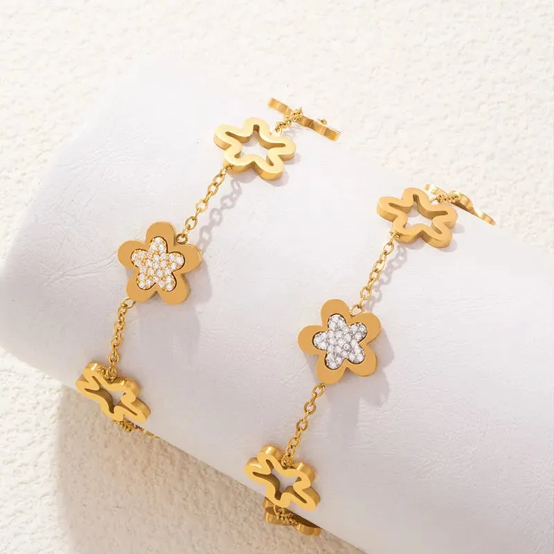 "316L Stainless Steel Gold Lucky Clover Bracelet for Women"