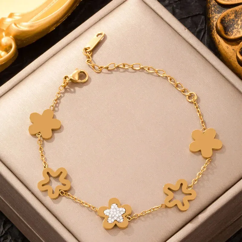 "316L Stainless Steel Gold Lucky Clover Bracelet for Women"