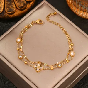 "High-End Stainless Steel 2-Layer Clover Charm Bracelet for Women"