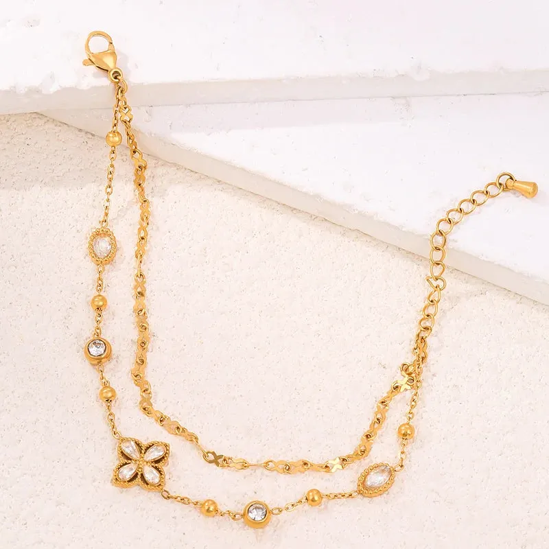 "High-End Stainless Steel 2-Layer Clover Charm Bracelet for Women"