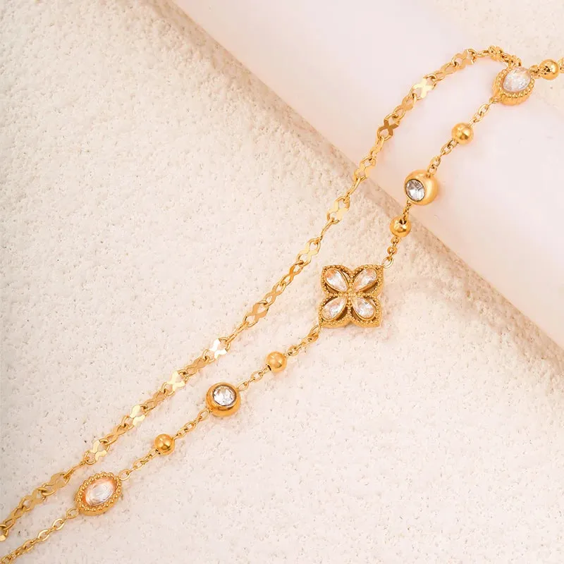 "High-End Stainless Steel 2-Layer Clover Charm Bracelet for Women"