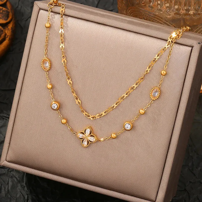"High-End Stainless Steel 2-Layer Clover Charm Bracelet for Women"