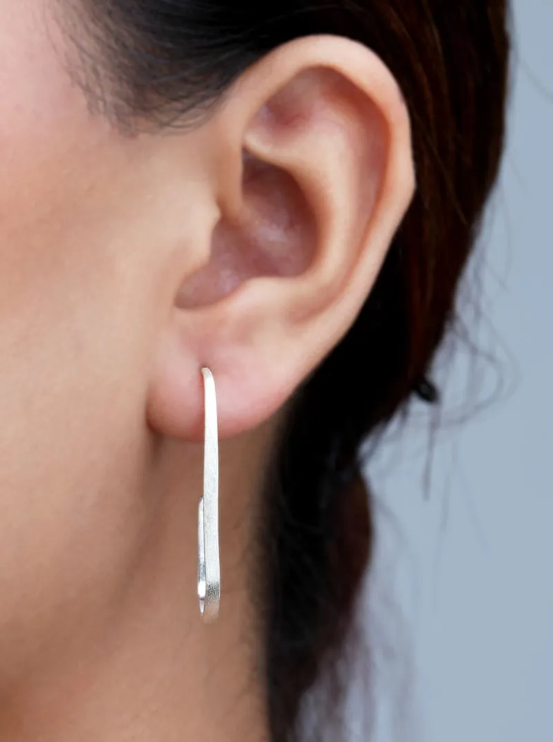 Rectangle C Hoop Earrings (Pure Silver)