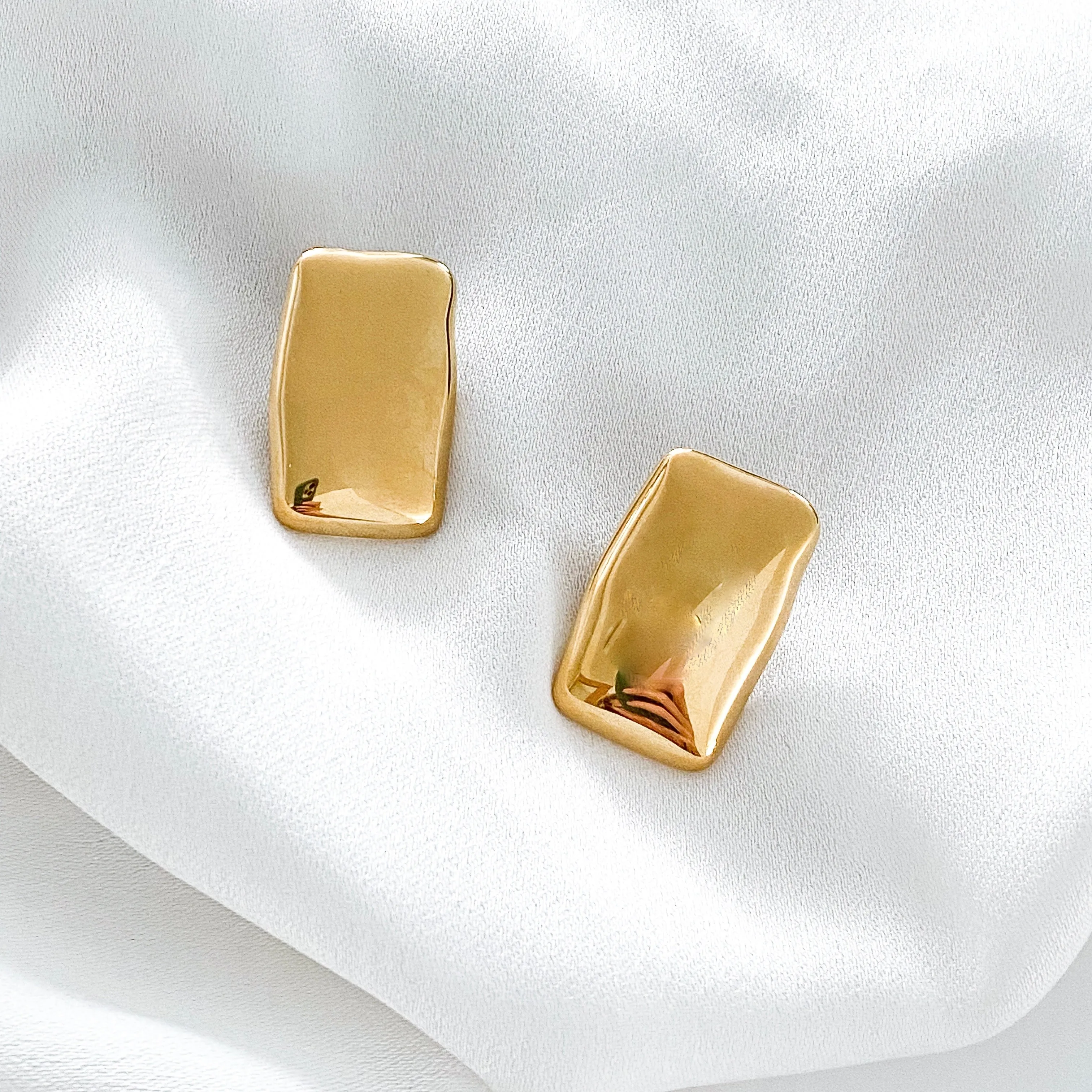 Rectangle Flat Gold Statement Earrings