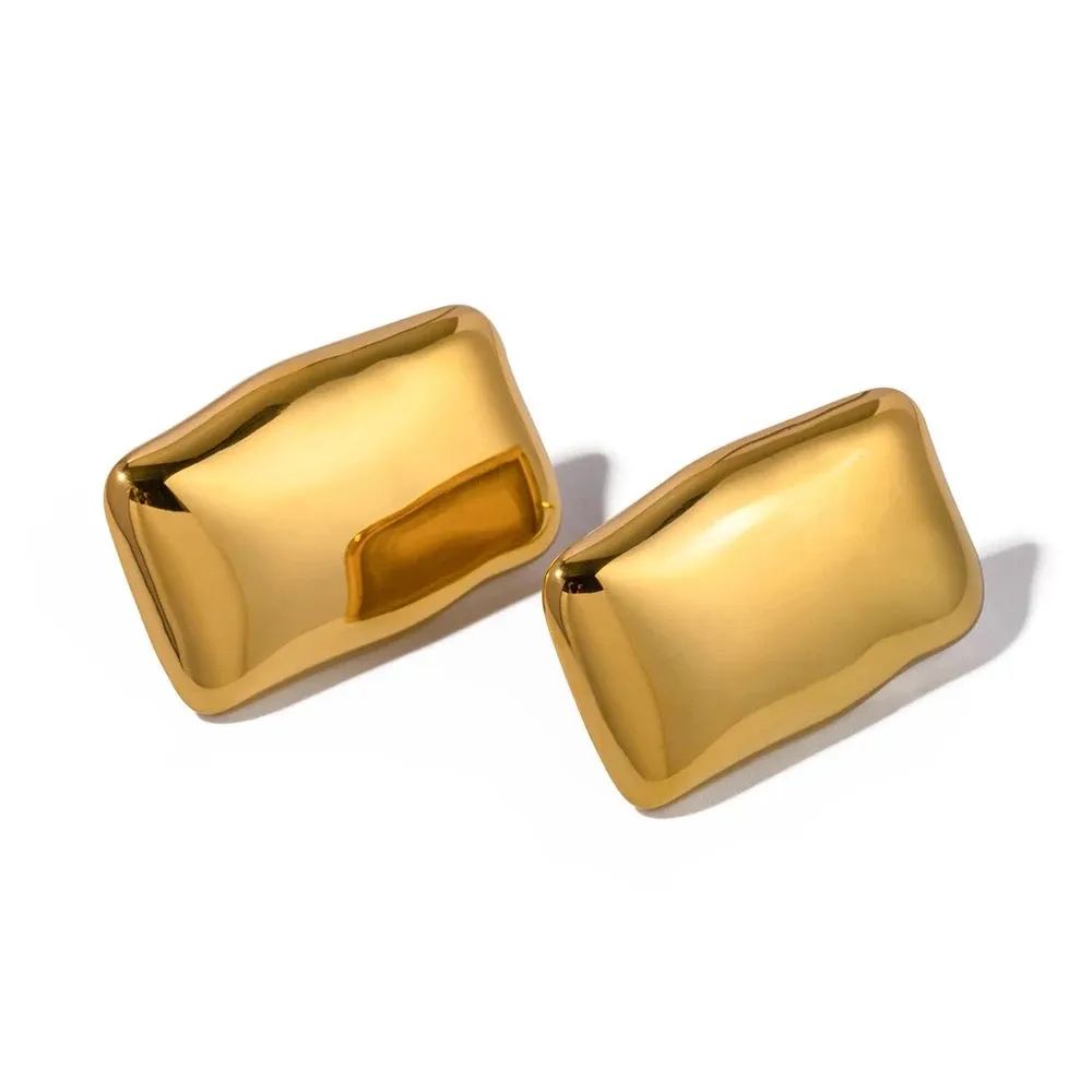 Rectangle Flat Gold Statement Earrings