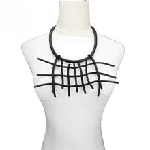 Recycled Rubber and Silicone Geometric Woven Statement Short Necklace