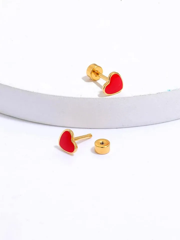 RED HEART SHAPED STUD EARRINGS