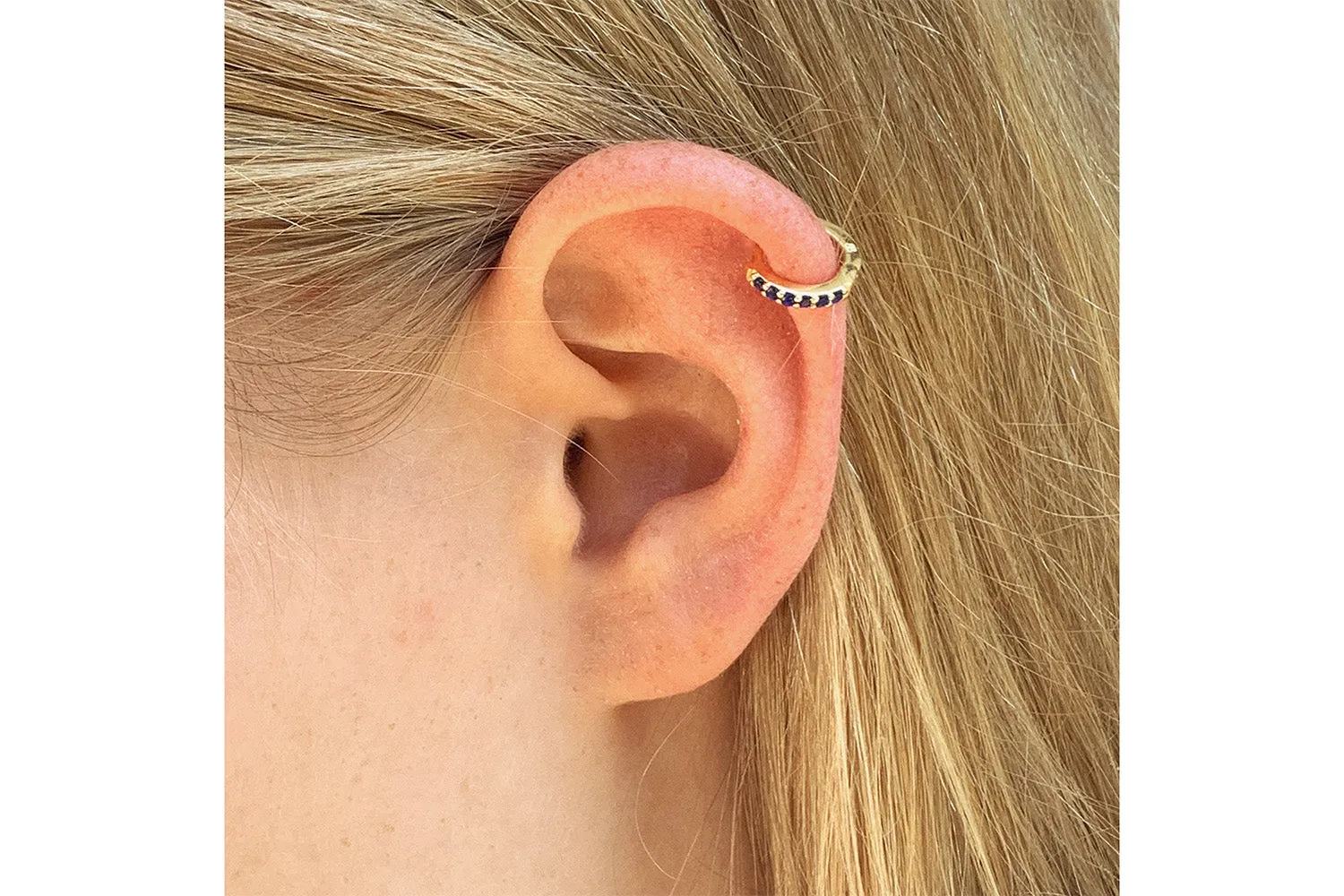 Reddy Navy CZ Gold Sterling Silver Hoop Huggies