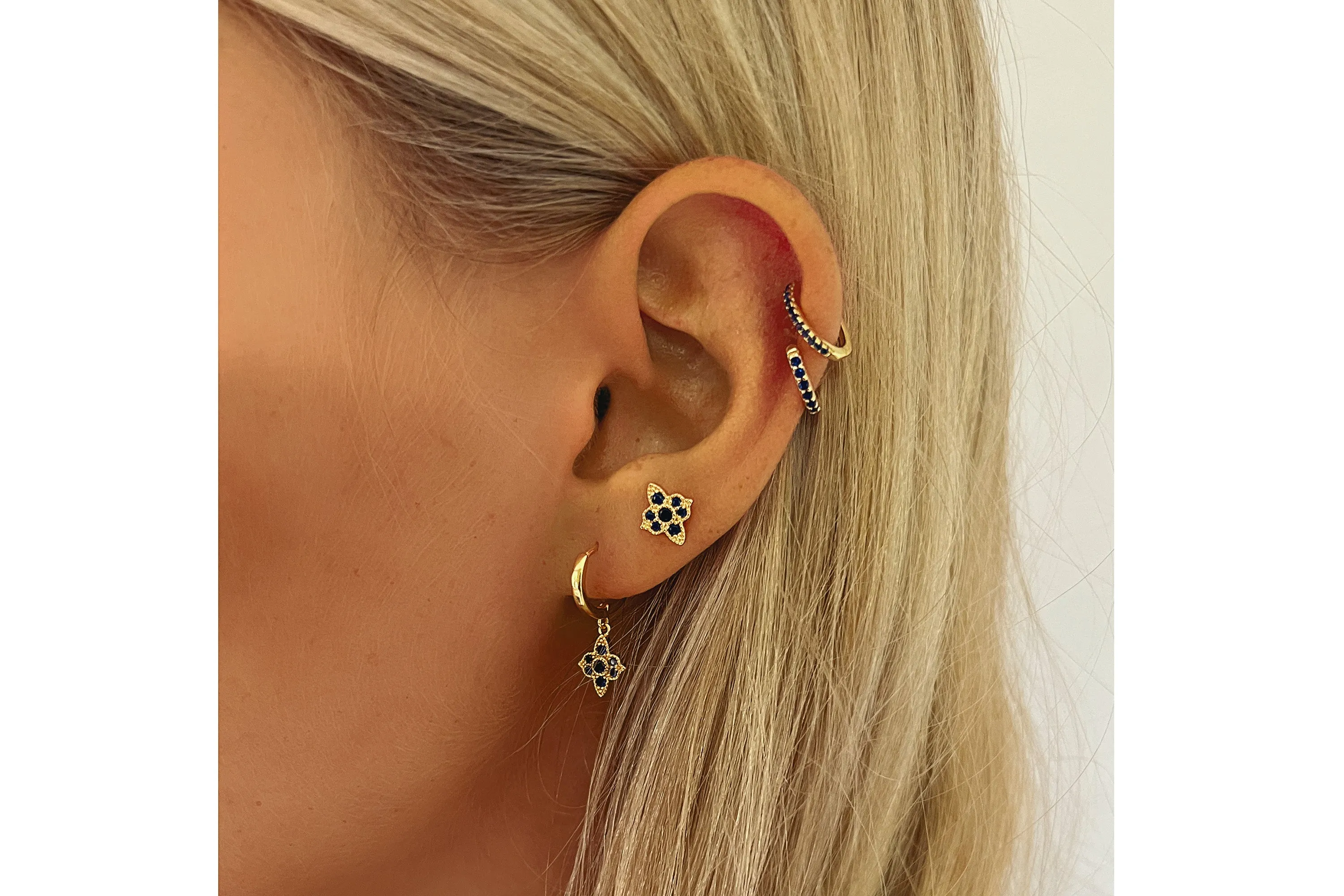 Reddy Navy CZ Gold Sterling Silver Hoop Huggies
