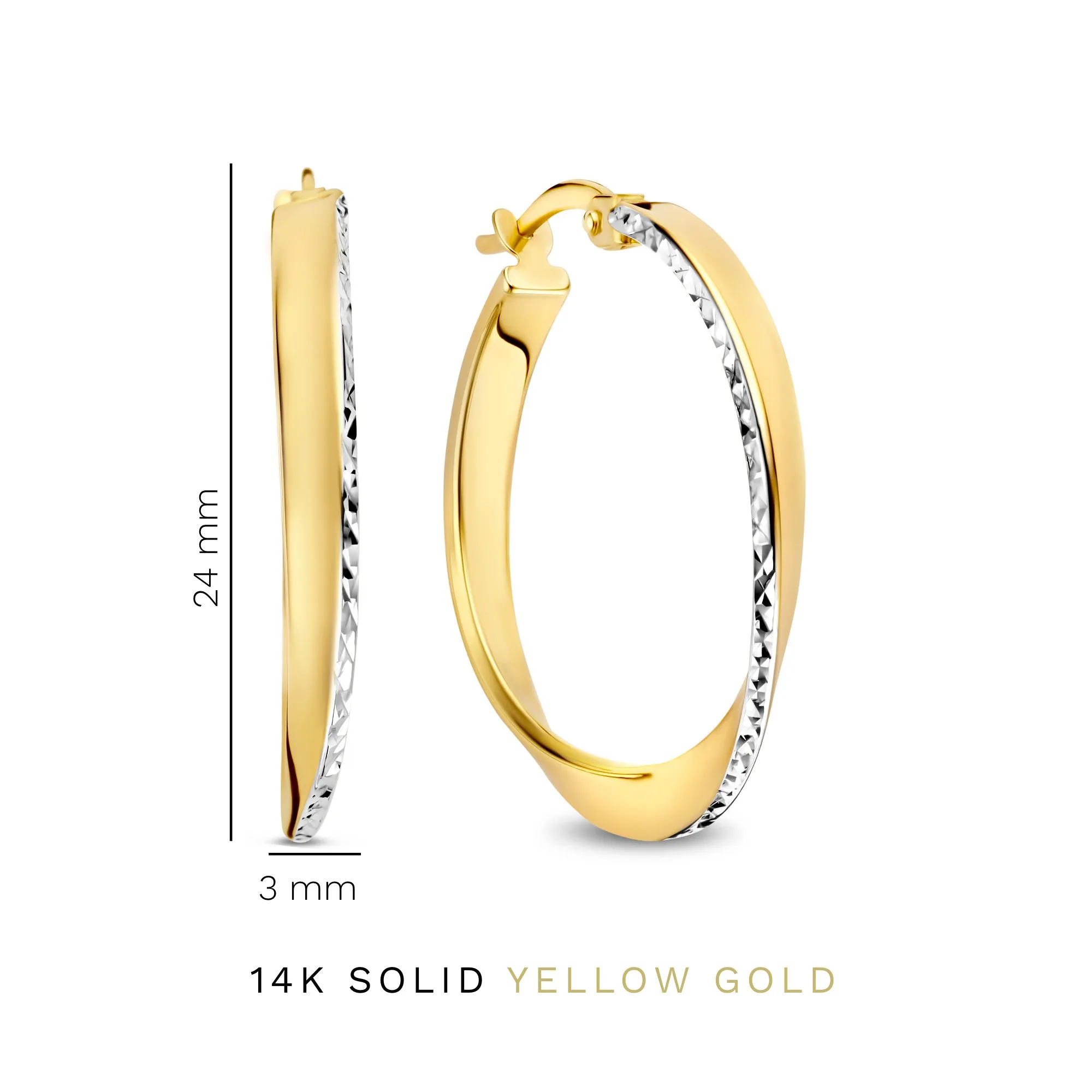 Rivoli Laura 14 karat gold hoop earrings with diamond cut (21 mm)
