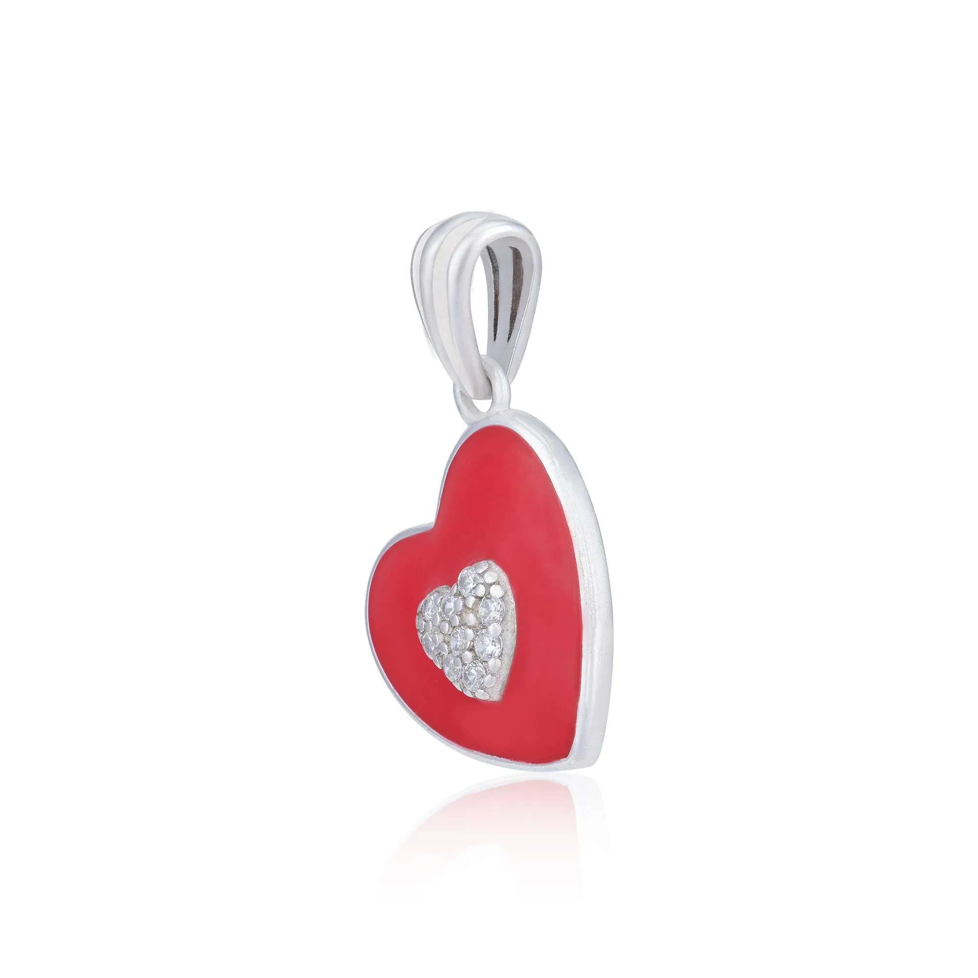 Romantic Red Heart 925 Rhodium Plated Centred  White Heart Pendants