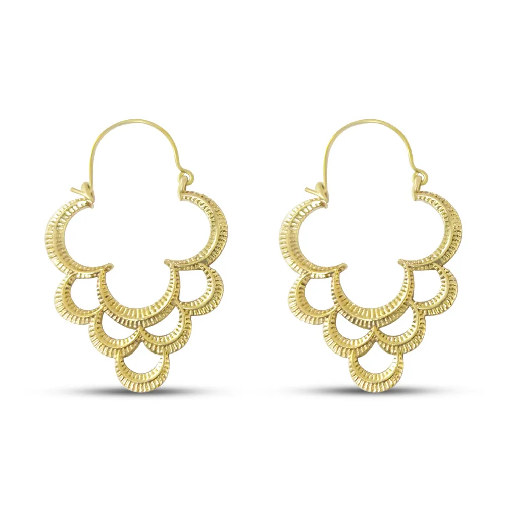 Rustic Gold Clover Handmade Hoop Earrings