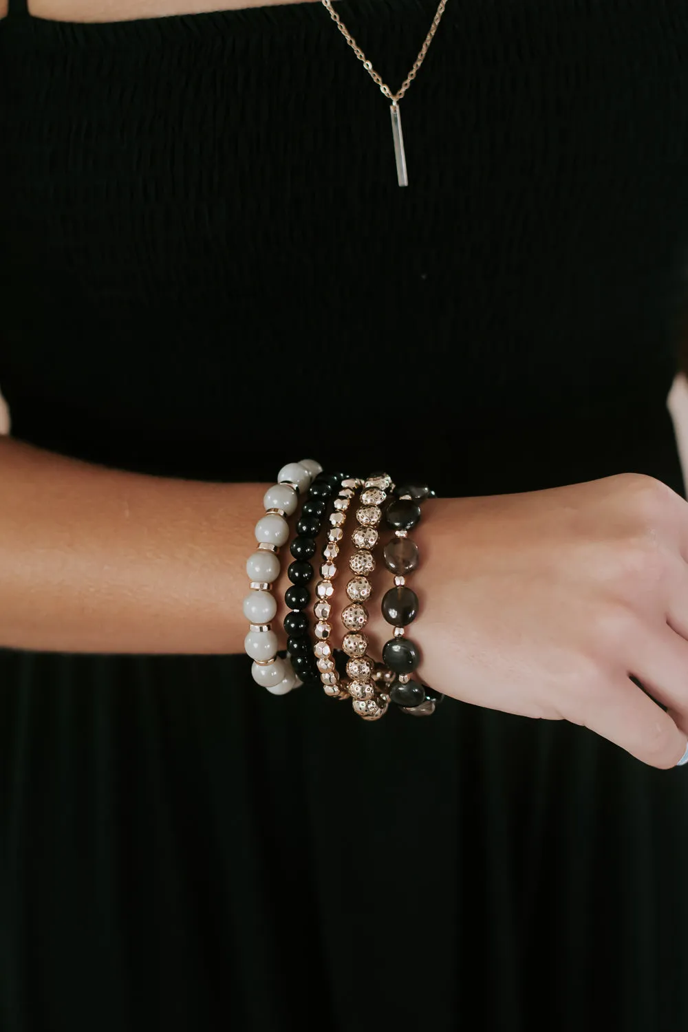 S/5 Marbled Acetate Bracelet, Black